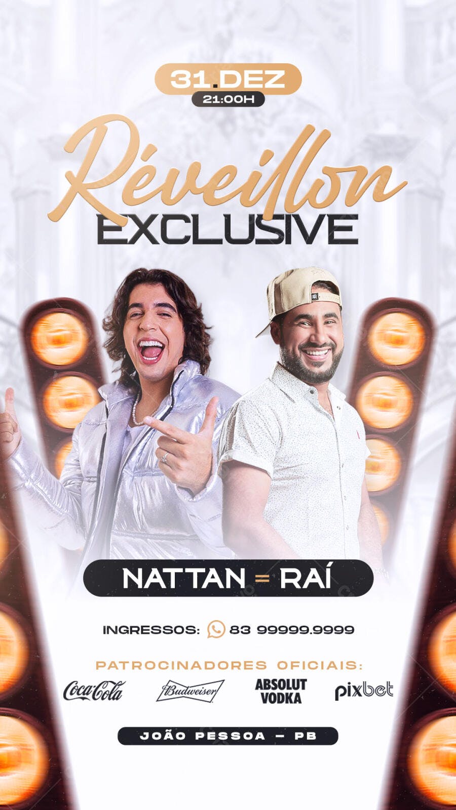 Flyer para Réveillon Exclusive Nattan e Raí 31 DEZ PSD Editável