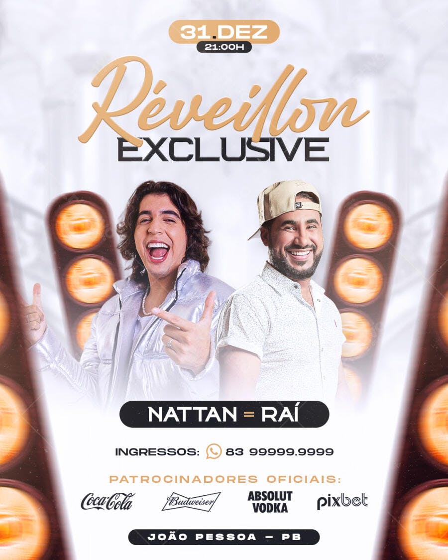Flyer para Réveillon Exclusive Nattan e Raí João Pessoa PSD Editável