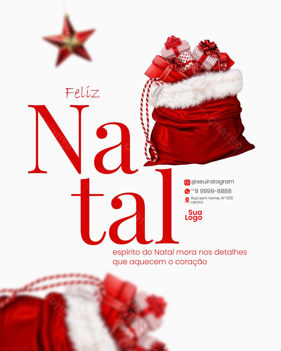 Flyer Feliz Natal Saco de Presentes Vermelho PSD Editável