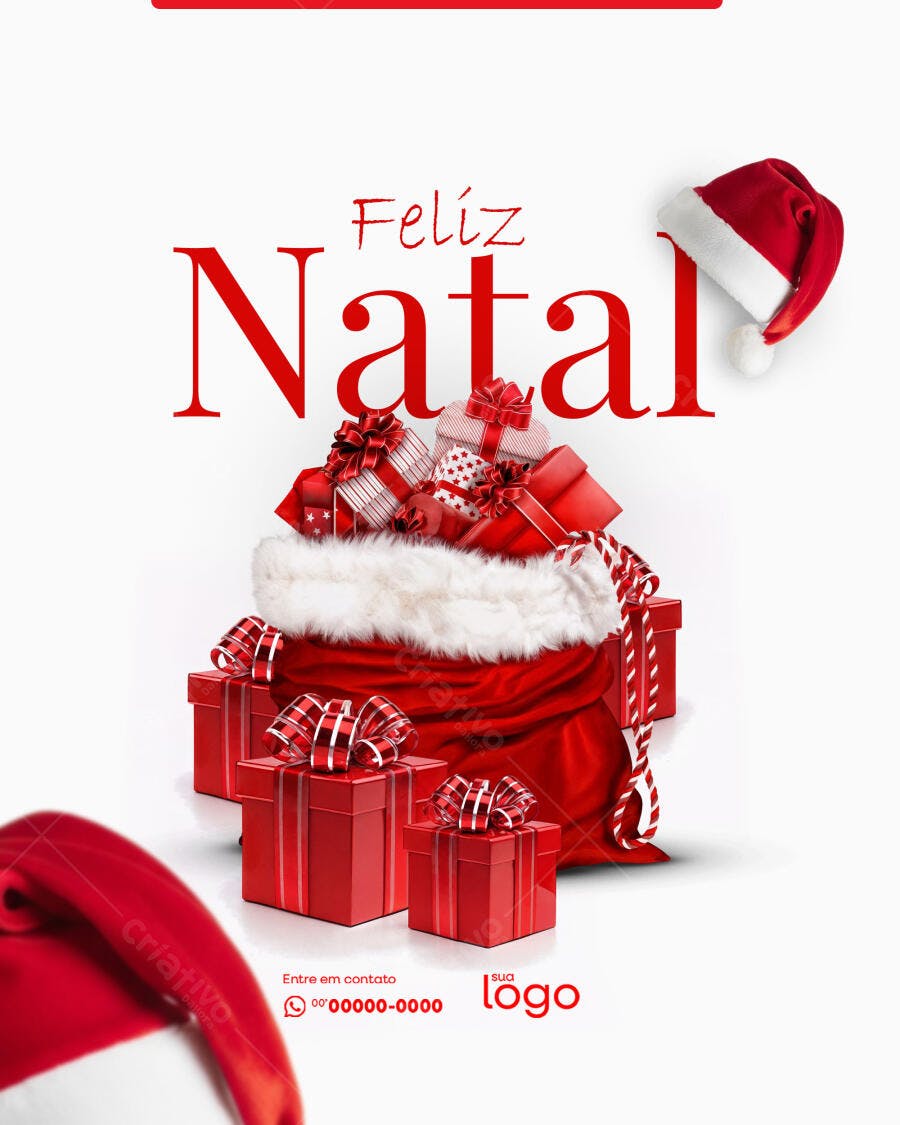 Post para Redes Sociais Feliz Natal com Presentes PSD Editável