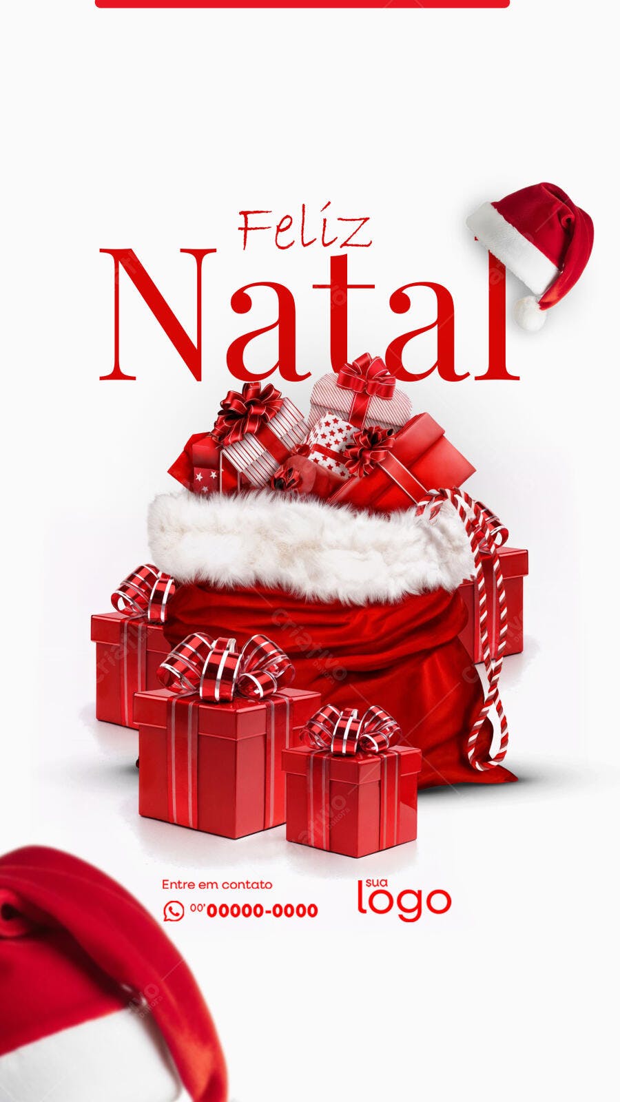 Post de Instagram Feliz Natal Saco de Papai Noel e Presentes PSD Editável