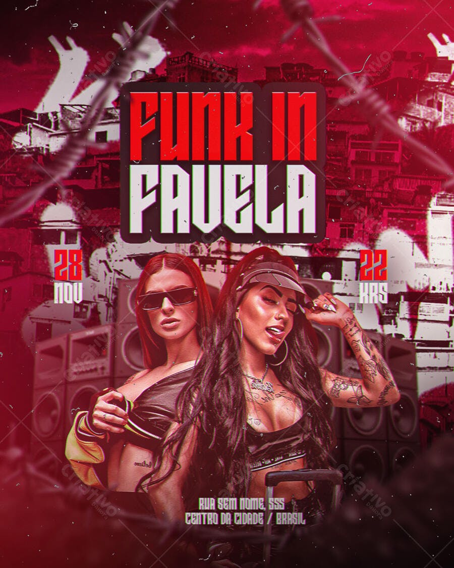 Flyer de Festa Funk na Favela PSD Editável