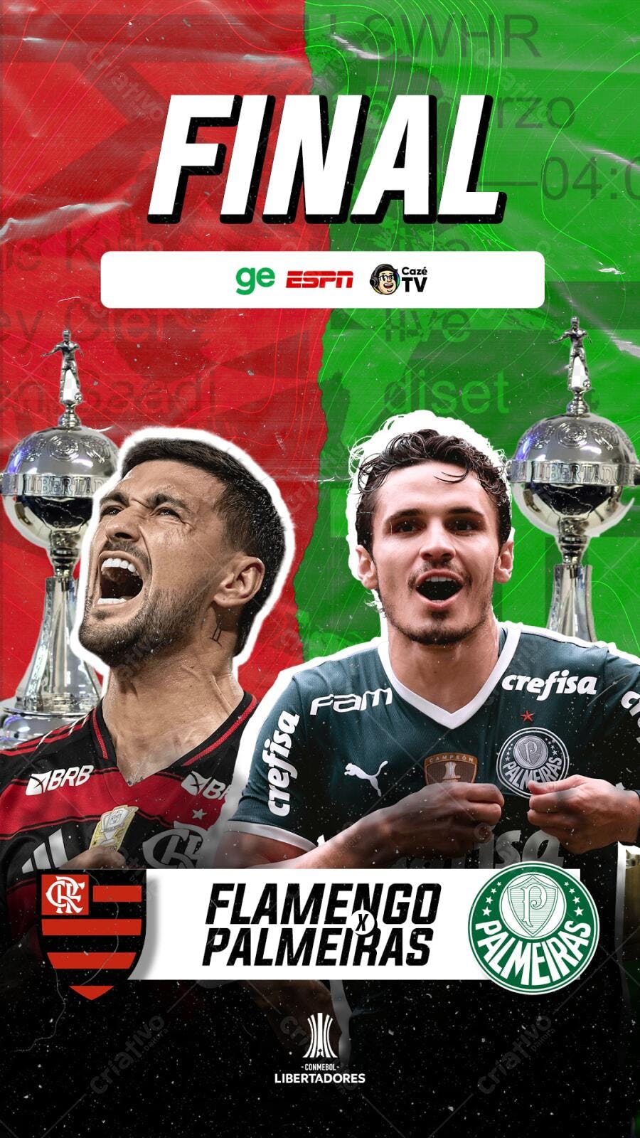 Flyer de Futebol Final Libertadores Flamengo Palmeiras PSD Editável