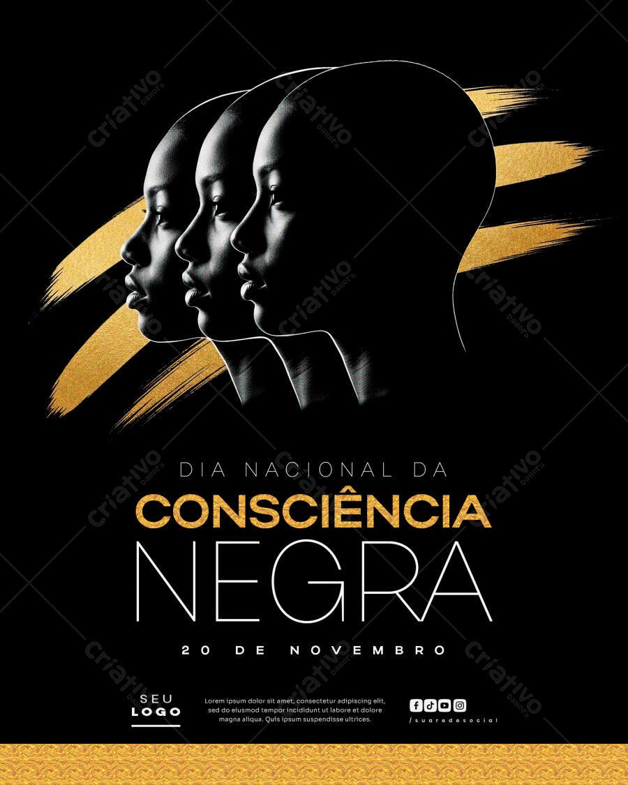 Flyer Dia da Consciência Negra Mulheres Negras Dourado PSD Editável
