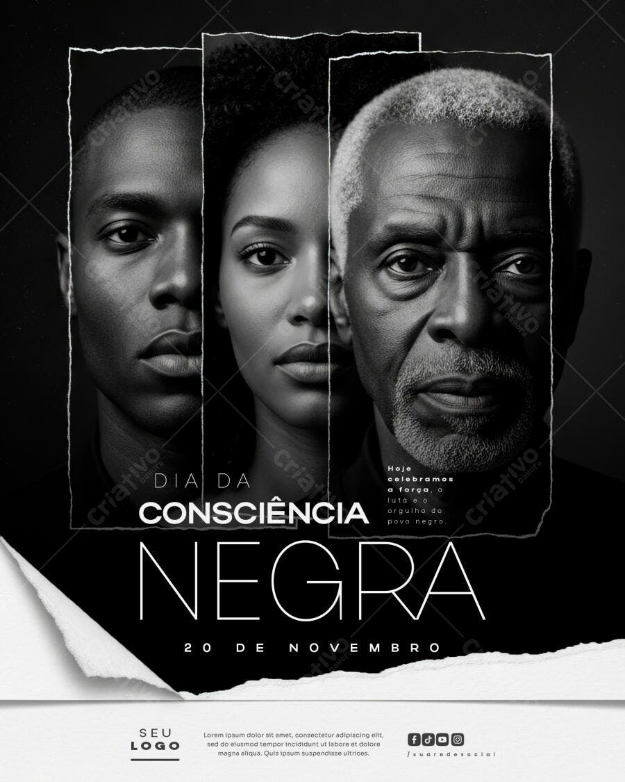 Flyer Social Dia da Consciência Negra 20 de Novembro PSD Editável