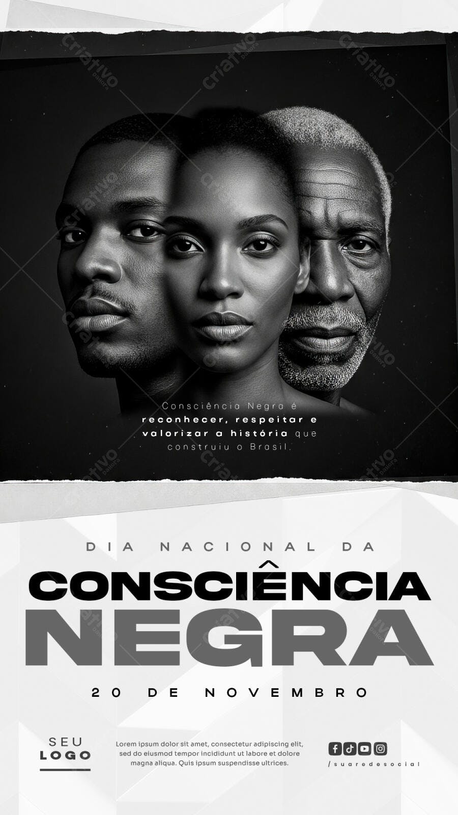 Flyer Dia da Consciência Negra 20 de Novembro com Pessoas Negras PSD Editável