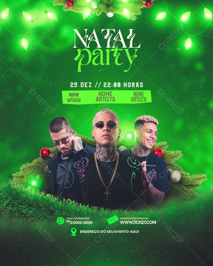Flyer Natal Party com Artistas 25 Dez PSD Editável