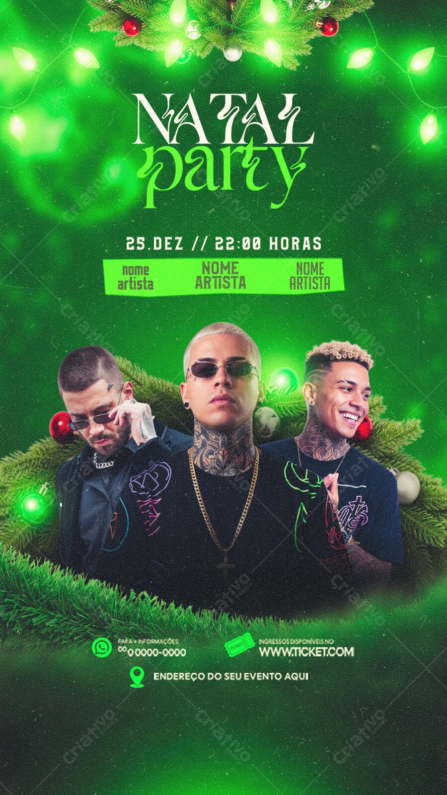 Flyer Festa Natal Party com Artistas PSD Editável