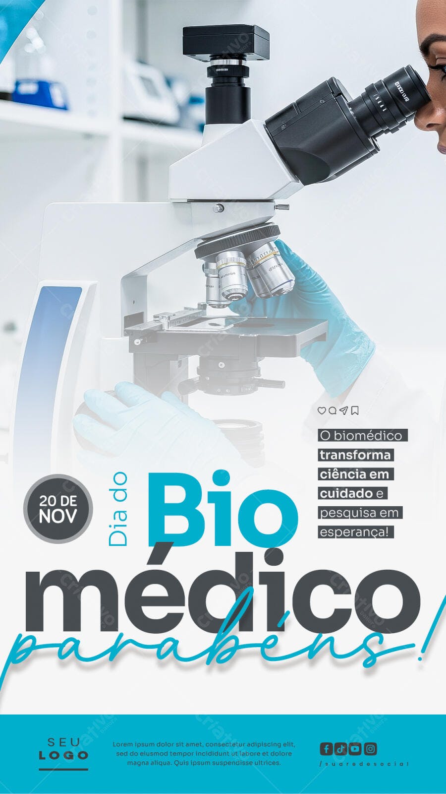Flyer para Celebrar Dia do Biomédico 20 de Nov com Microscópio PSD Editável