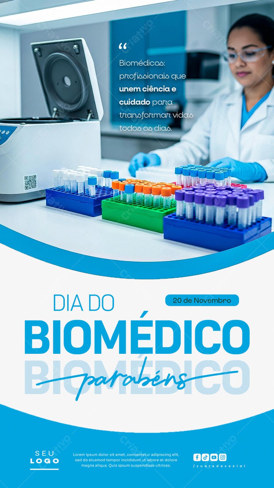 Post para Redes Sociais Dia do Biomédico 20 de Novembro PSD Editável