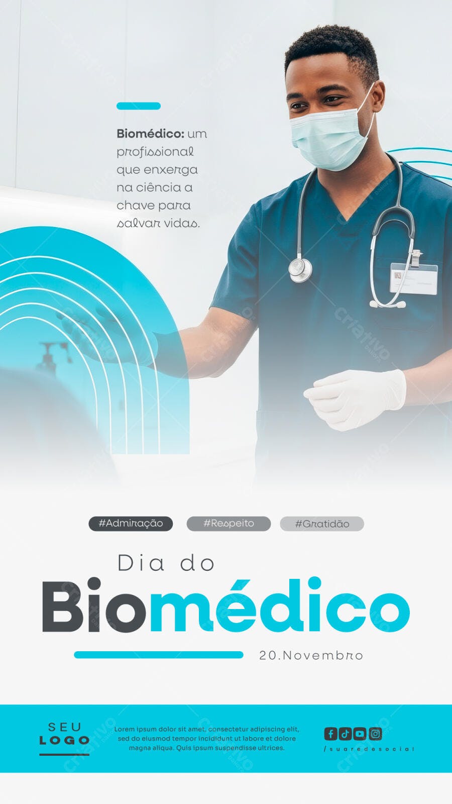 Flyer Vertical para o Dia do Biomédico com Homem Negro PSD Editável