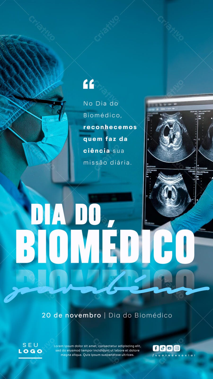 Flyer Dia do Biomédico com Profissional e Ultrassom PSD Editável