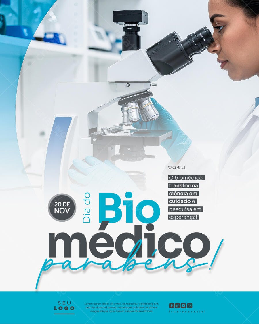 Flyer Dia do Biomédico Mulher Cientista PSD Editável