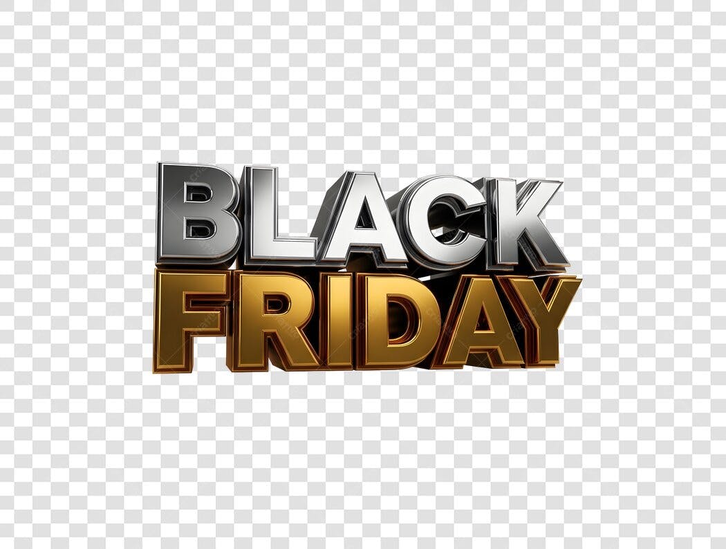 Título 3D Black Friday metálico prata dourado para banner PNG com fundo transparente