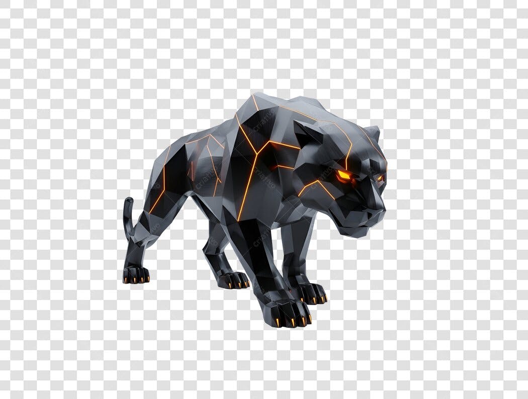 Logotipo Pantera Geométrica Abstrata Esportes Preto Laranja PNG com fundo transparente