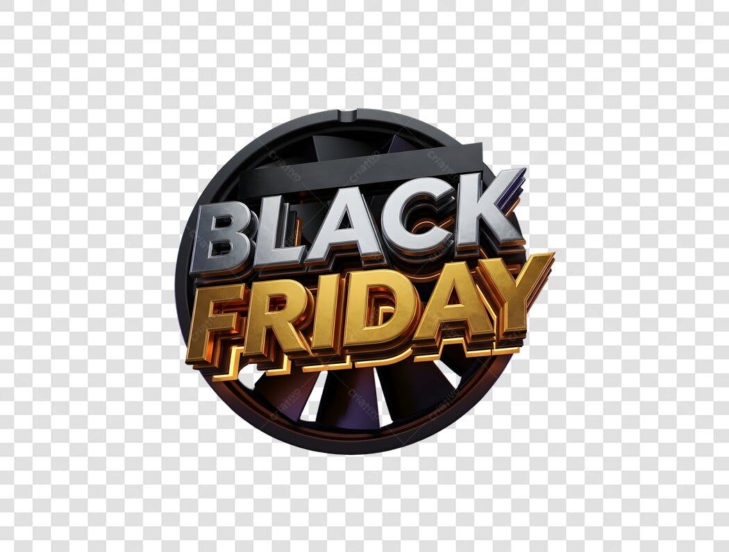 Título 3D Black Friday dourado e prata metalizado PNG com fundo transparente