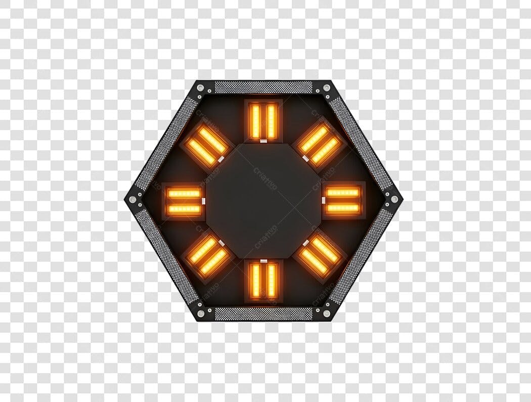 Elemento UI UX hexagonal futurista com luzes laranjas PNG com fundo transparente