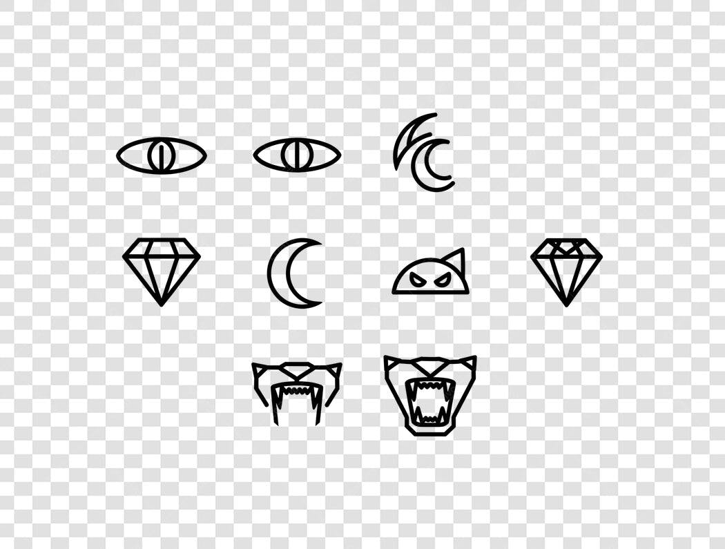 Conjunto de Ícones Esotéricos Felino Olho Lua Diamante PNG com fundo transparente