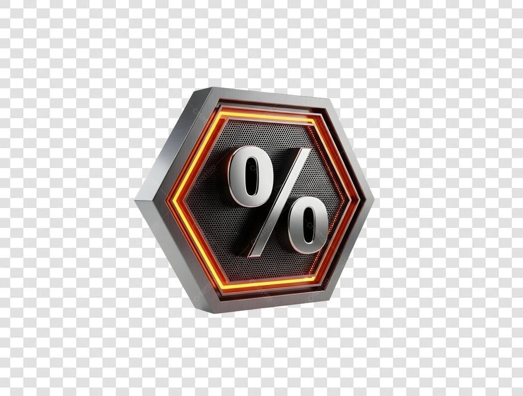 Ícone de Desconto 3D Prata e Laranja Black Friday Promoção PNG com fundo transparente