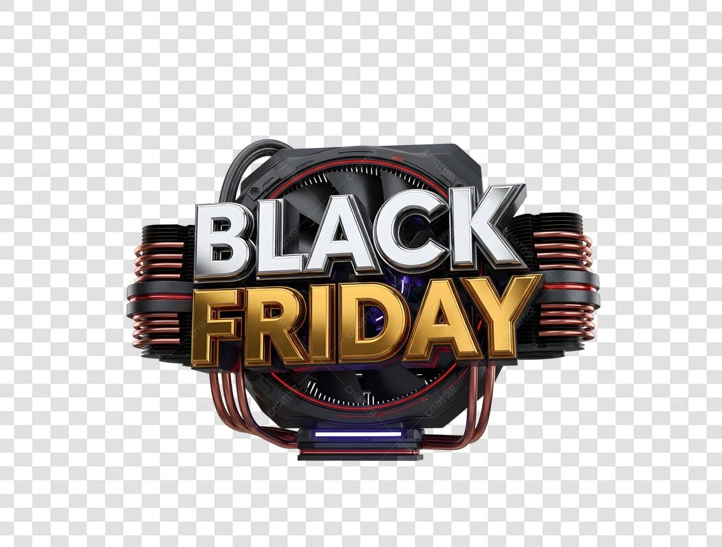 Elemento Gráfico 3D Black Friday Promocional Prata Dourado PNG com fundo transparente