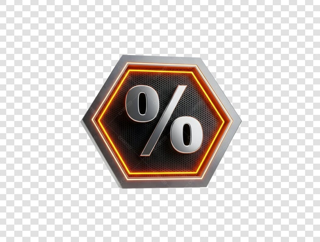 Selo 3D de porcentagem promoção especial em cinza e laranja PNG com fundo transparente