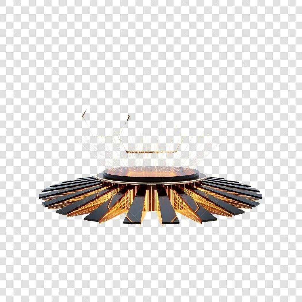 Plataforma 3D futurista preta e dourada para lançamento de produto PNG com fundo transparente