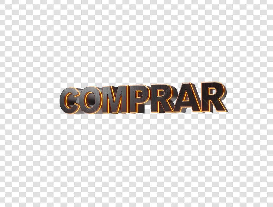 Botão Call to Action Comprar Texto 3D Laranja Neon PNG com fundo transparente