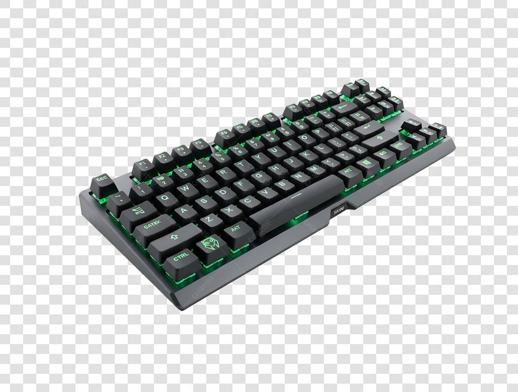 Teclado Gamer Mecânico com Luz LED Verde PNG com fundo transparente