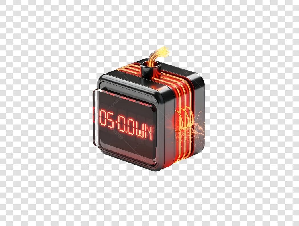 Ícone 3D contagem regressiva 0500DOWN bomba preta vermelha PNG com fundo transparente