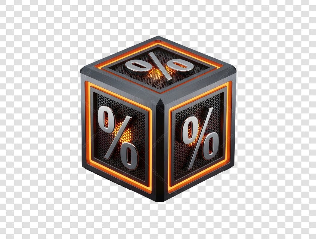 Ícone 3D Desconto Percentual Laranja Cinza para Promoção Vendas PNG com fundo transparente