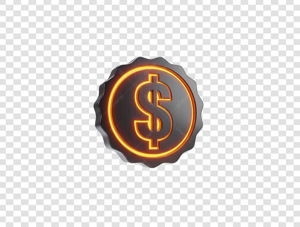 Selo 3D Dólar com Brilho Laranja Metálico para Finanças PNG com fundo transparente