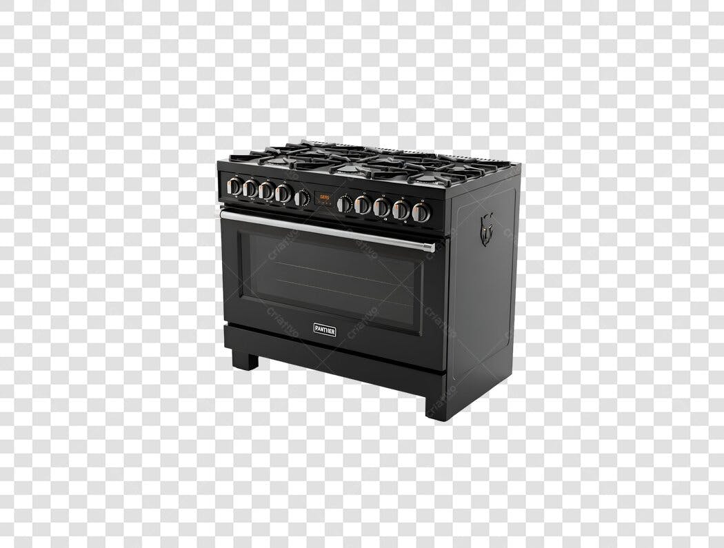 Imagem de Produto Fogão a Gás Preto 6 Bocas Eletrodoméstico PNG com fundo transparente