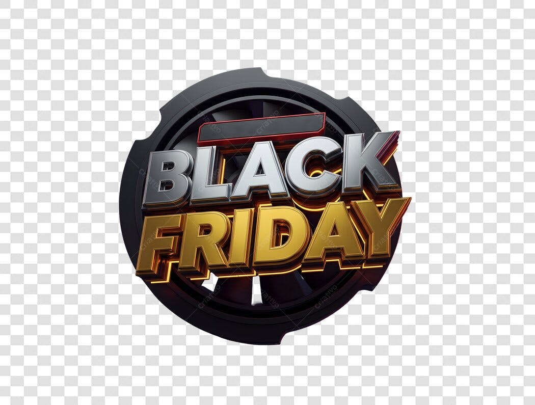 Elemento 3D Black Friday dourado prata para banner promoção PNG com fundo transparente