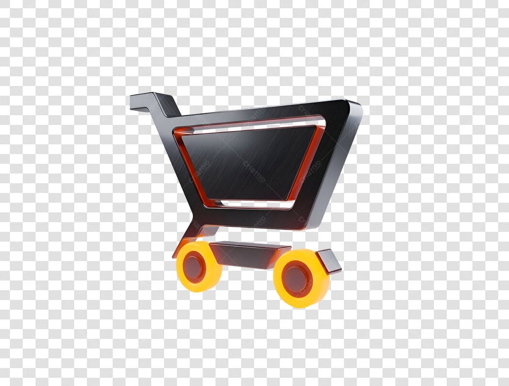 Ícone de Carrinho de Compras 3D Moderno Preto Laranja para E-commerce PNG com fundo transparente