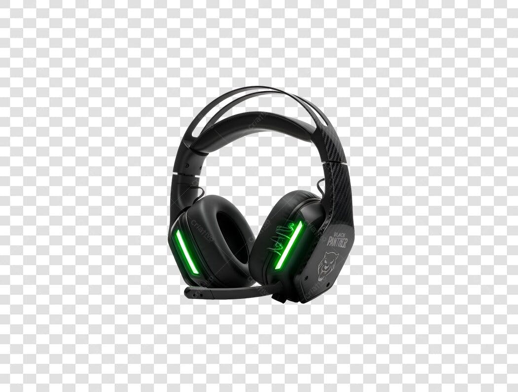 Headset Gamer Preto Iluminação LED Verde Black Panther PNG com fundo transparente