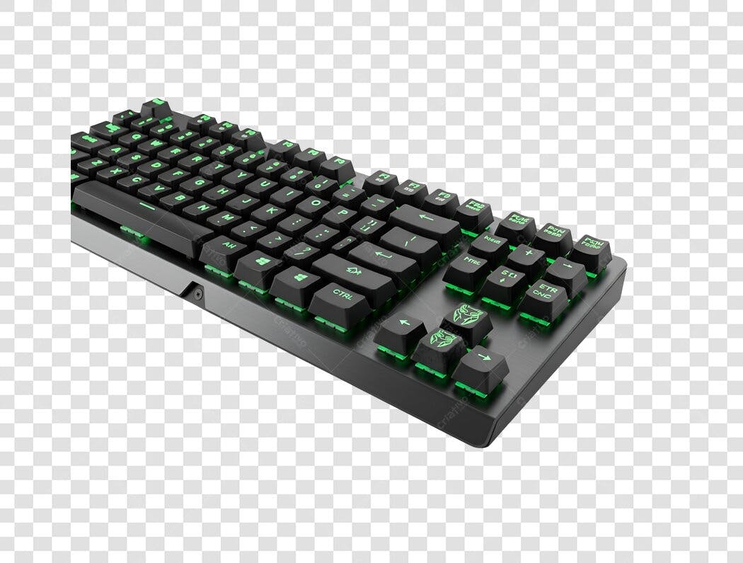 Teclado Gamer Preto Iluminação Verde RGB para Setup Streamer PNG com fundo transparente