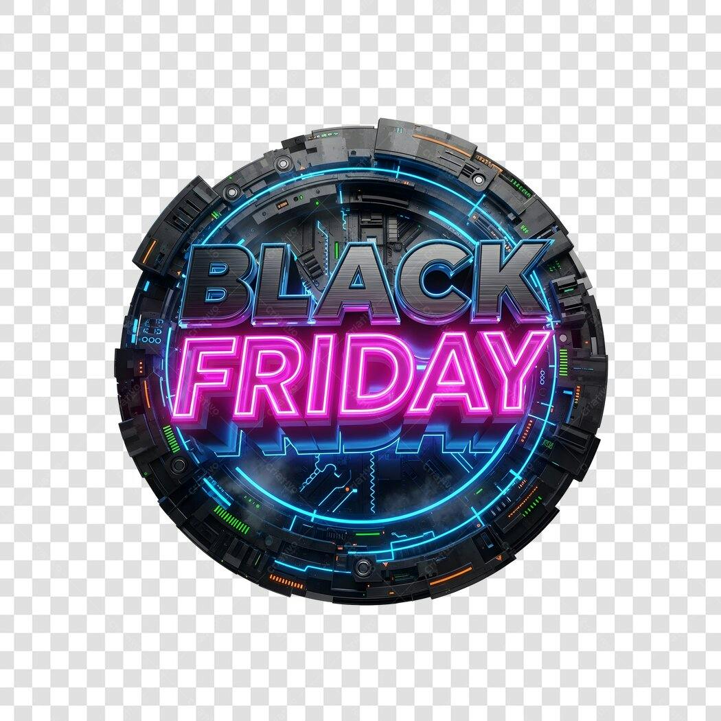 Elemento de design Black Friday neon cyberpunk PNG com fundo transparente