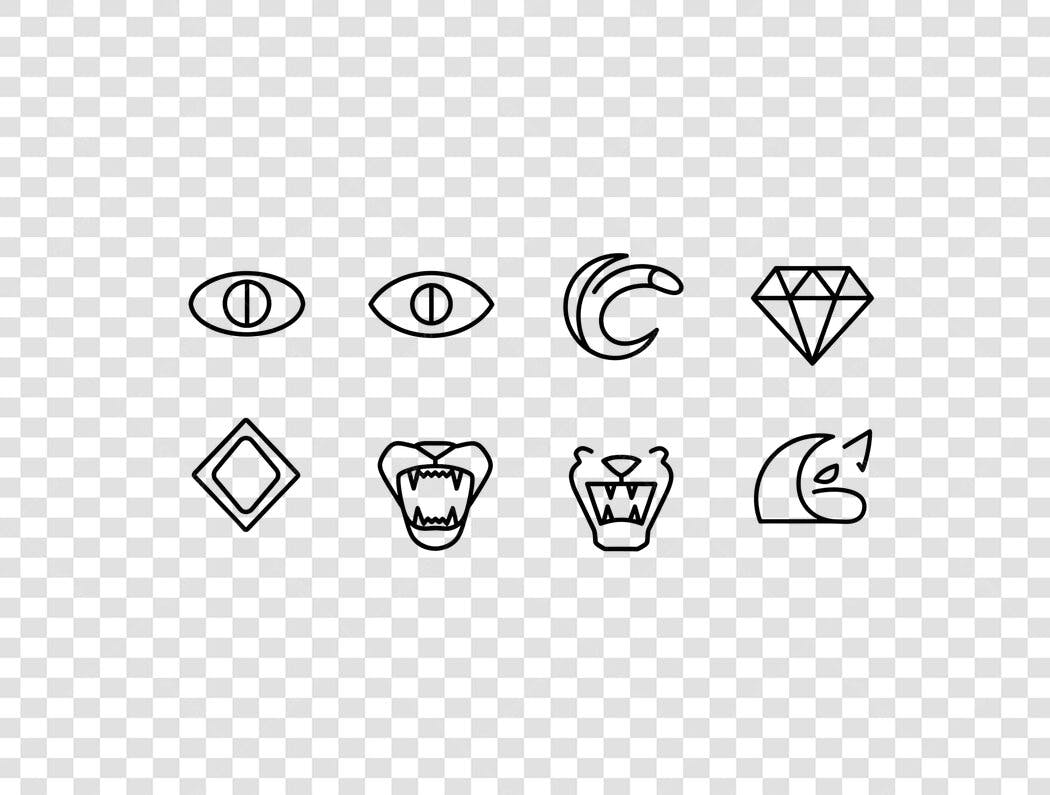 Conjunto de Ícones Místicos Olho Diamante Boca Animal PNG com fundo transparente