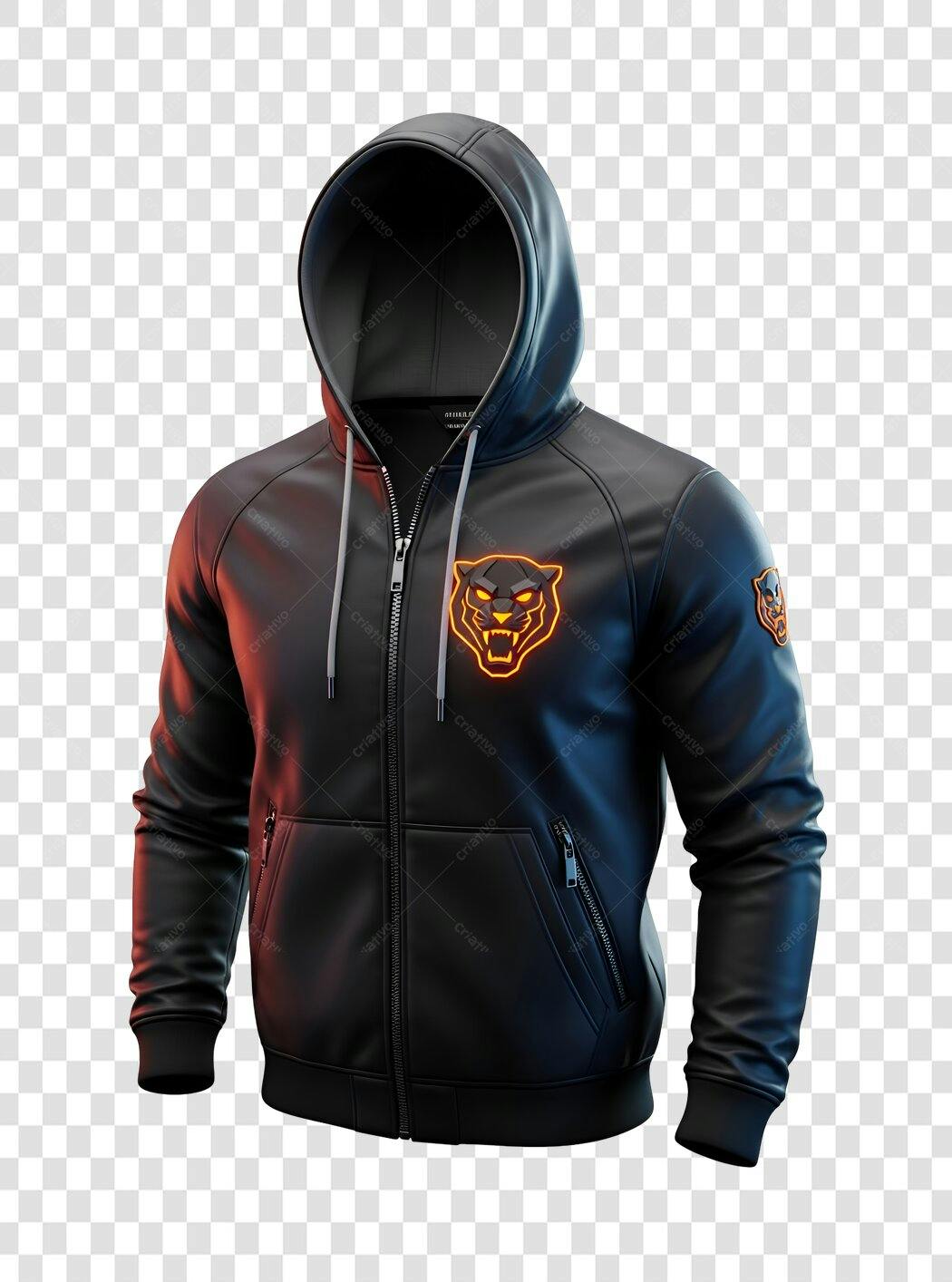 Moletom com Capuz Esportivo Preto Emblema Pantera Neon PNG com fundo transparente