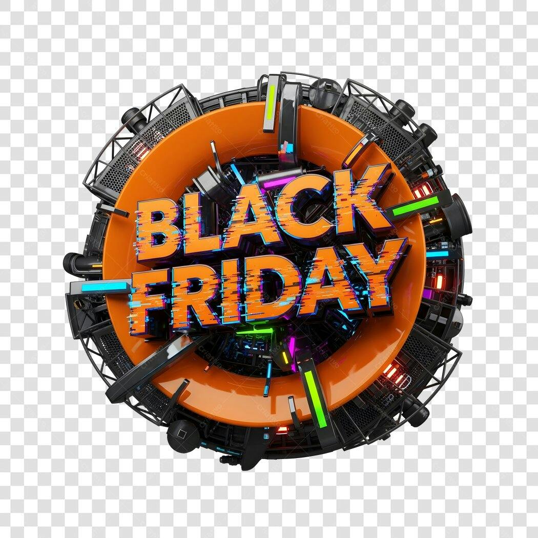 Selo Promocional Black Friday Laranja Neon PNG com fundo transparente