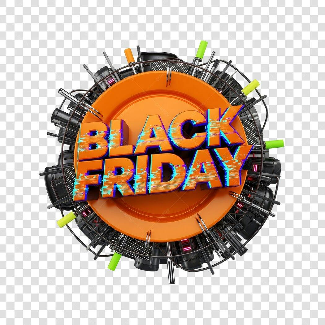 Elemento 3D Black Friday design futurista PNG com fundo transparente