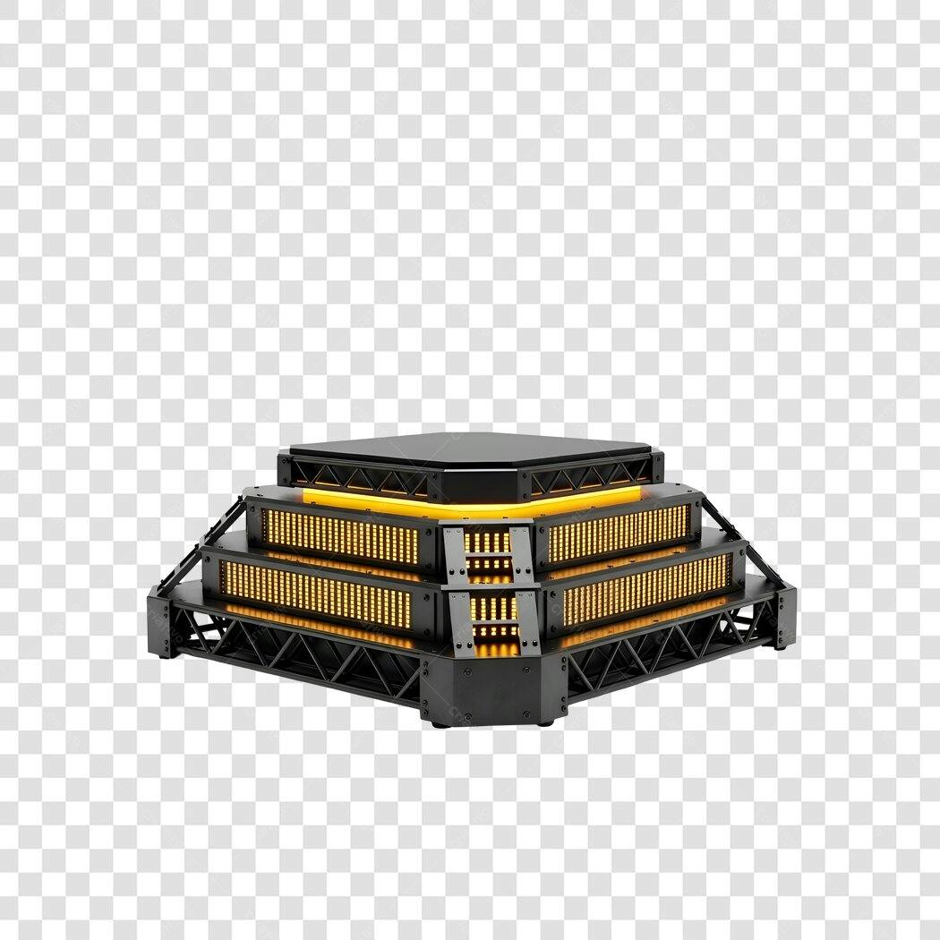 Plataforma 3D futurista para produto em destaque preta e amarela PNG com fundo transparente