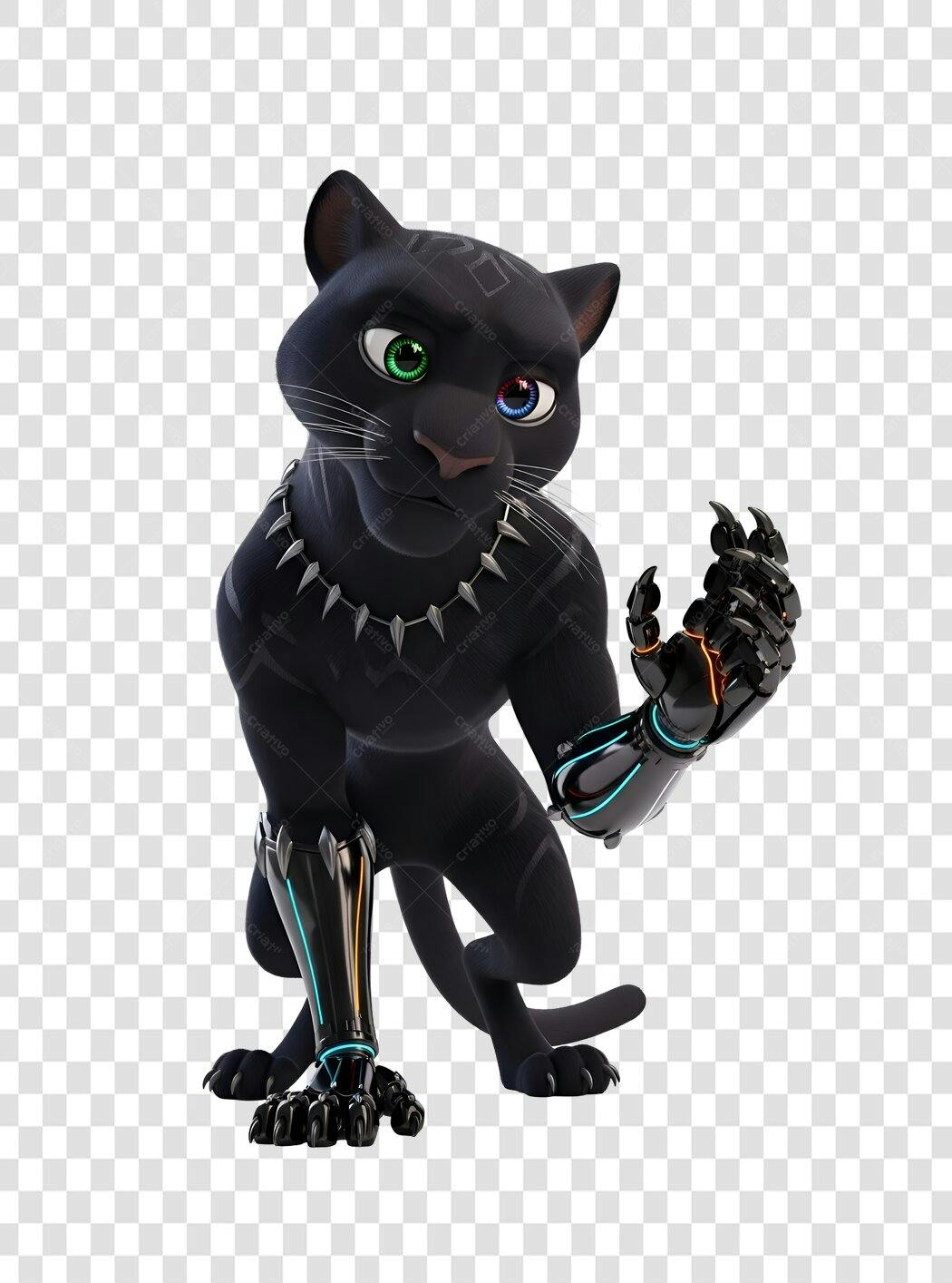 Personagem Herói Pantera Negra Cibernético com Braço Robótico PNG com fundo transparente