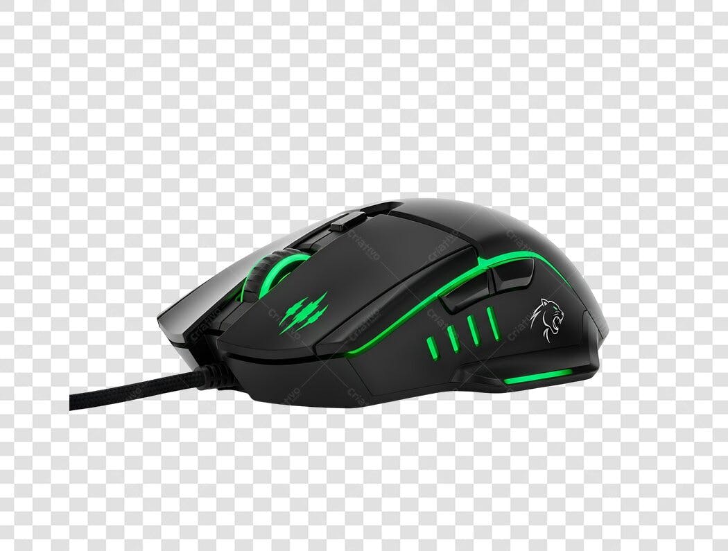 Mouse Gamer Preto RGB Verde PNG com fundo transparente