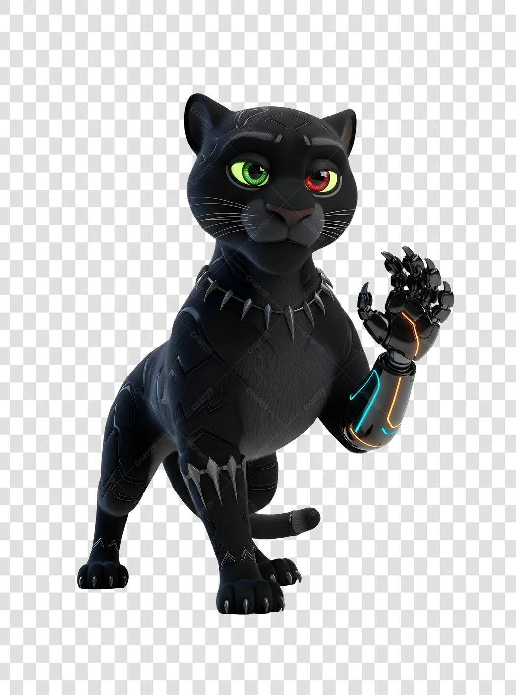 Mascote Pantera Negra cibernética com braço robótico PNG com fundo transparente