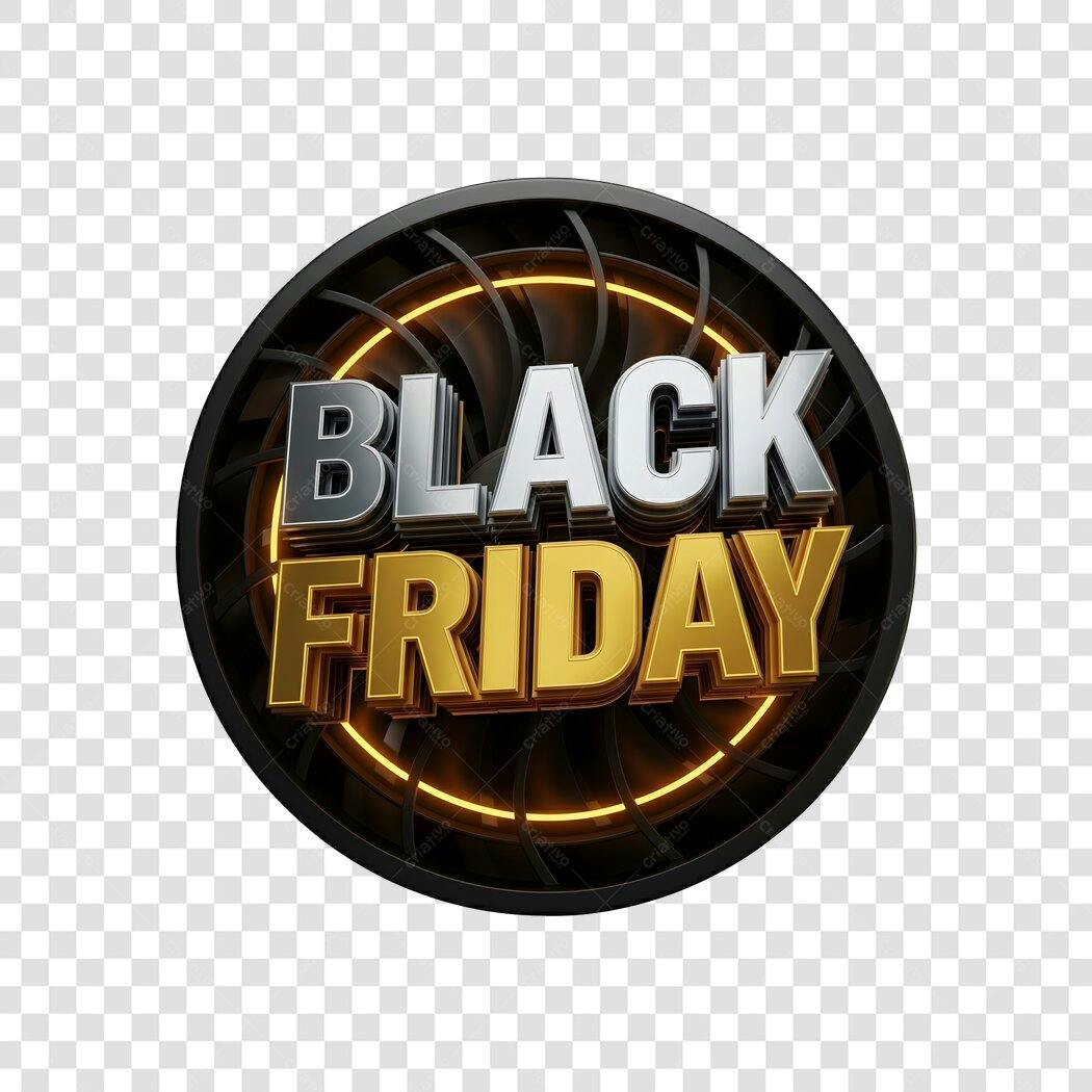 Selo 3D Black Friday Preto Prata Dourado Laranja Neon PNG com fundo transparente