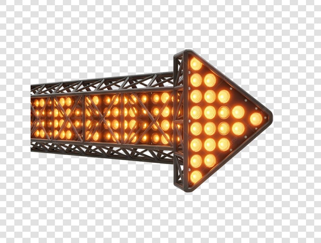 Seta Luminosa Estilo Palco Direção Direita Amarela PNG com fundo transparente