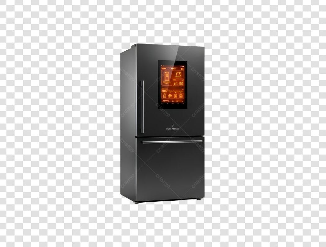 Refrigerador Smart Moderno Preto PNG com fundo transparente
