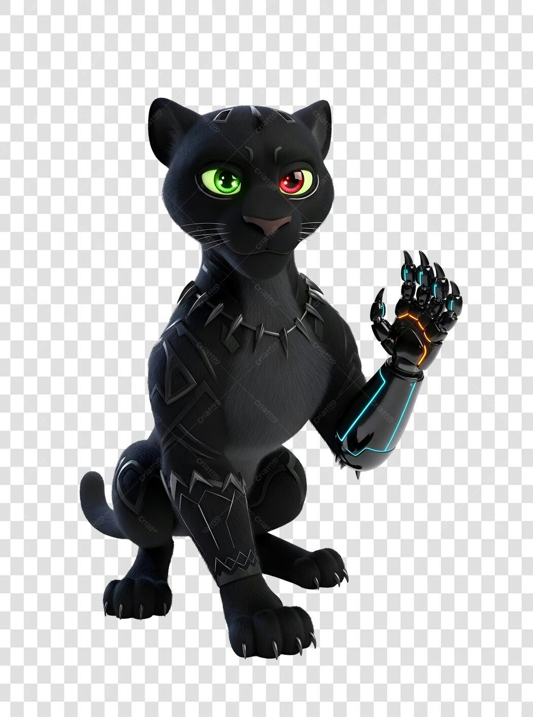 Mascote Pantera Negra Cibernética Futurista com Olhos Bicolores PNG com fundo transparente