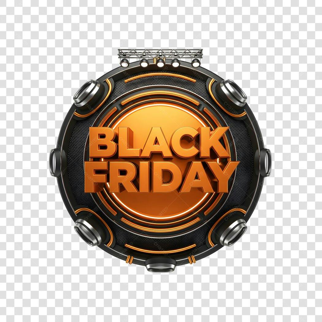 Selo Black Friday 3D com luzes douradas e metálicas PNG com fundo transparente